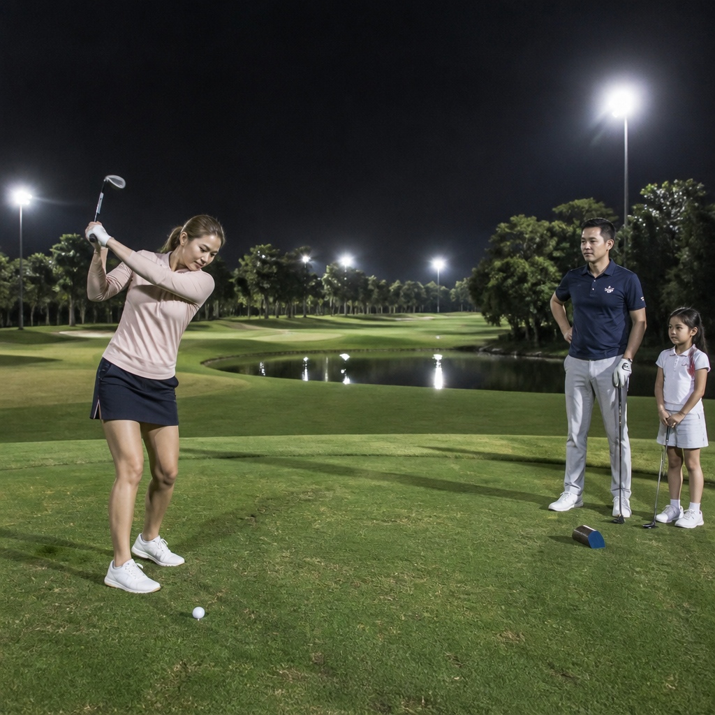 ครอบครัวสายกีฬาต้องรู้ รีสอร์ทกอล์ฟที่เปิด Night Golf กรุงเทพสำหรับเด็กและผู้ใหญ่พร้อมอุปกรณ์กอล์ฟทุกระดับฝีมือ
